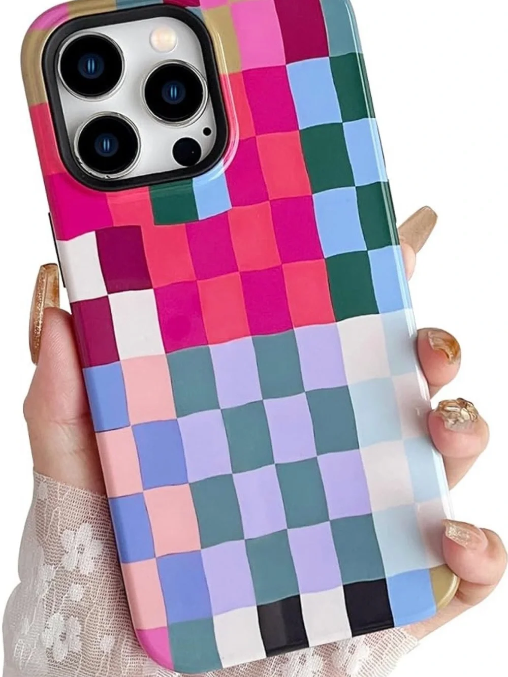 branple iPhone 14 Pro Case Colorful Checkered Plaid Slim Shockproof Cover NEW